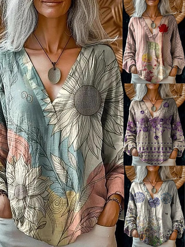 Women's Blouse Print Floral Ethnic Retro Vintage Long