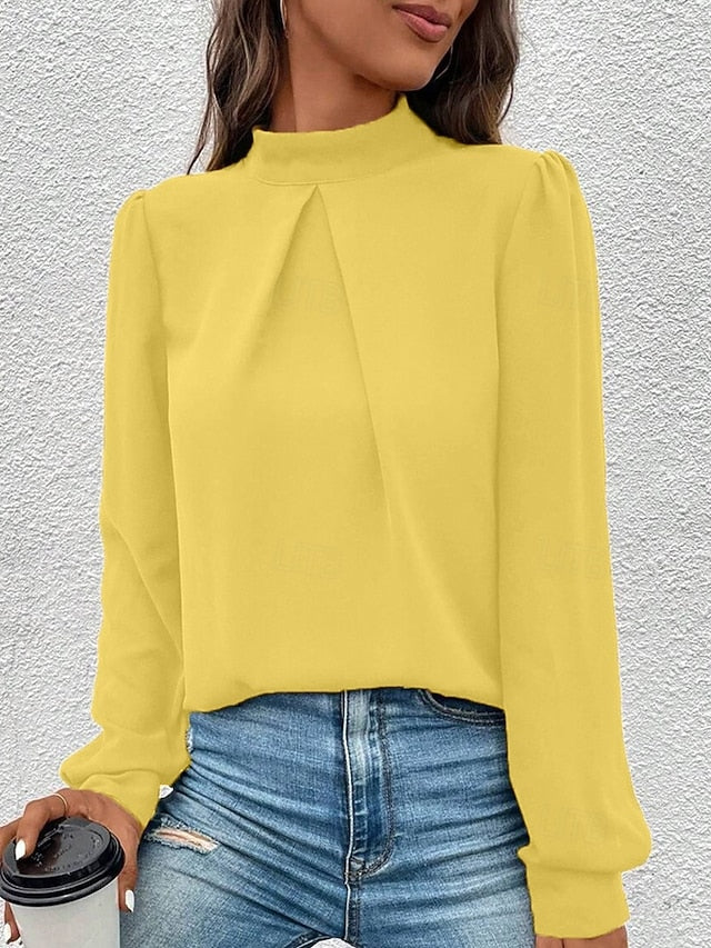 Women's Shirt Elegant Dressy Satin Top Solid Color Stylish