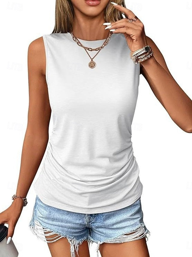 Women's Tank Top Ruched Plain Fashion Stylish Classic