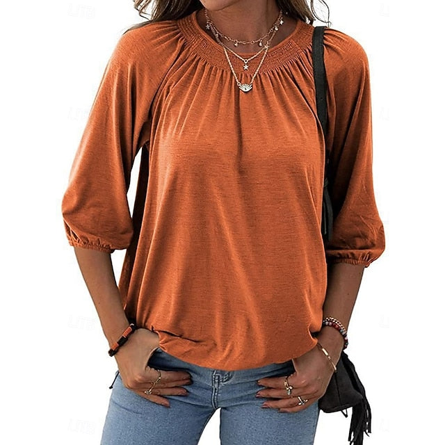 Women's T Shirt Plain Fashion Modern Casual 3/4 Length