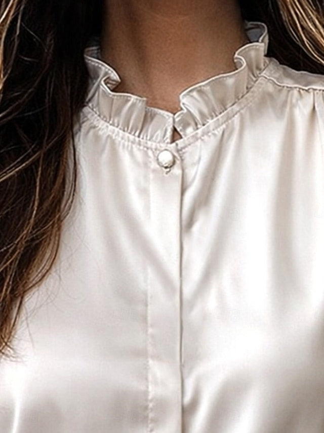 Women's Satin Tank T Shirt Tee Top Ruffle Buttons Plain