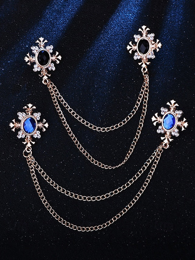 Double Collar Chain Elegant Gem Vintage Brooch Blue –