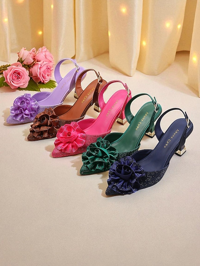 Heels with Slingback Rhinestone Floral Purple Women's