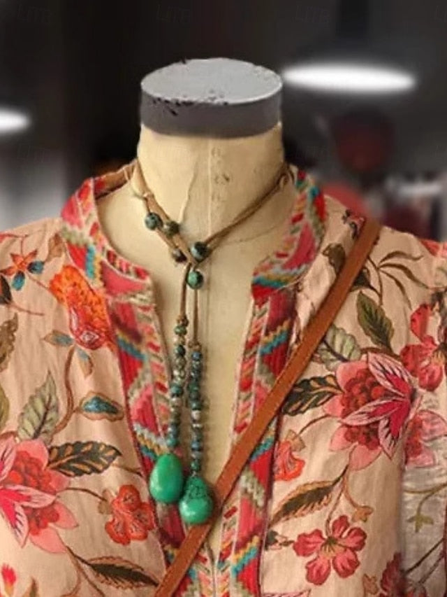 Women's Blouse Ruched Buttons Floral Stylish Casual Short