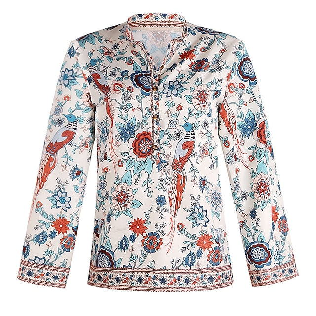 Women's Shirt Blouse Yellow Pink Dusty Rose Graphic Floral