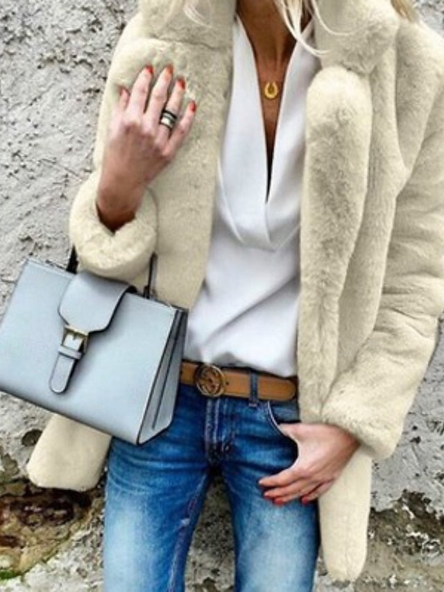 Comfortable Casual Plain Coat Going Warm Women's Fur Collar