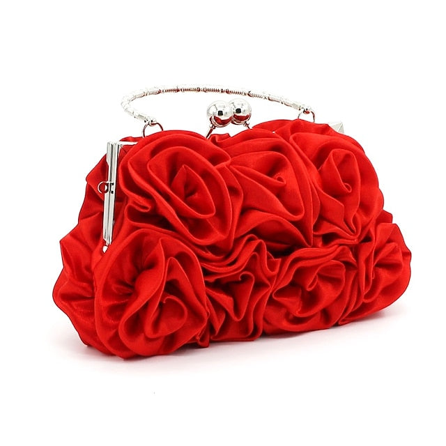 Evening – Design Vintage Bag Floral Elegant Red Clutch Rose