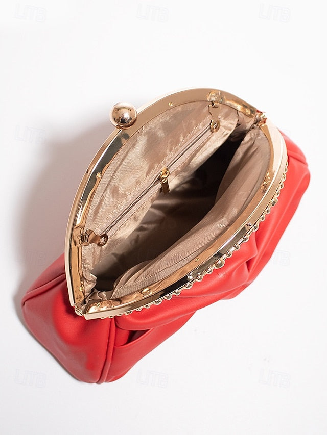 Leather Clutch Evening Rhinestone – Bag Faux Women's