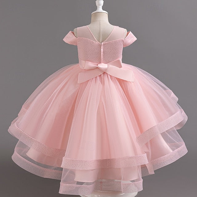 Girls' Kids Short Solid Wedding Dress Sleeve Party Color