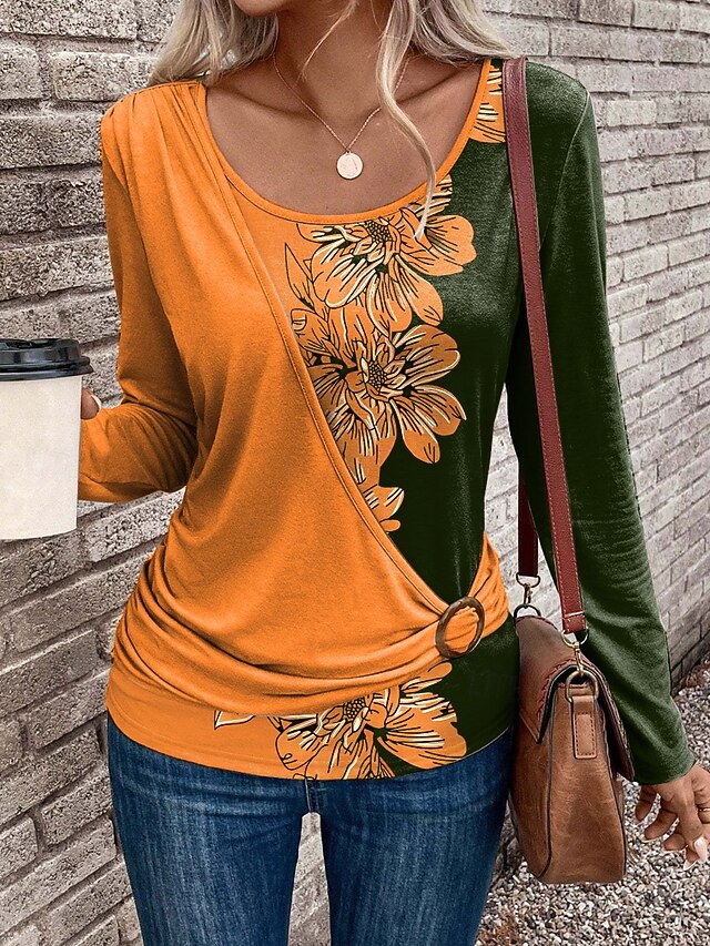 Women's T Shirt Patchwork Print Floral Graphic Stylish