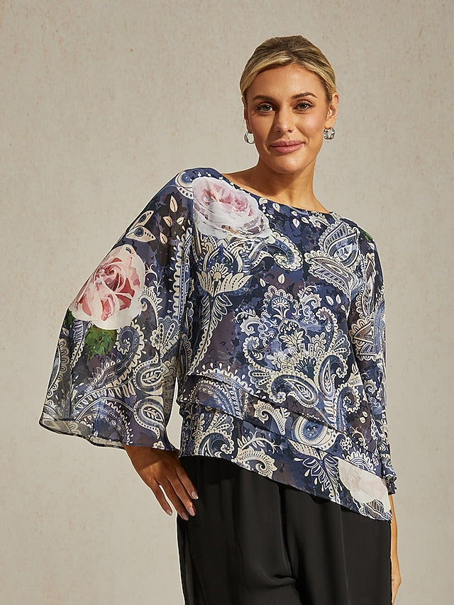 Women's Blouse Green Paisley Botanical Print Layered