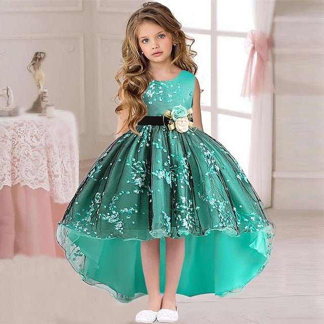 Dress Floral Colored Solid Kids Wedding Girls' Sleeveless