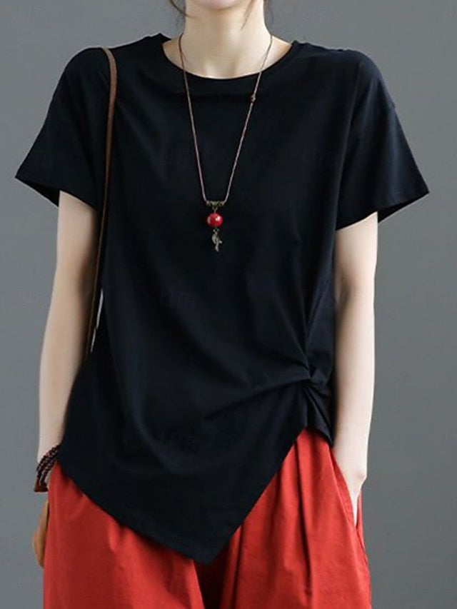 Women's T Shirt Ruched Solid Color Fashion Stylish Classic