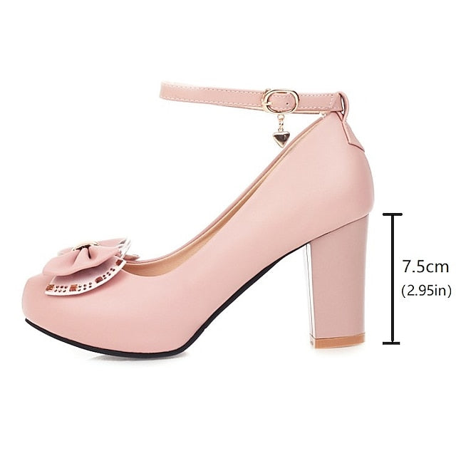 Block Heel Pumps White Girls' Round – Toe Shoes
