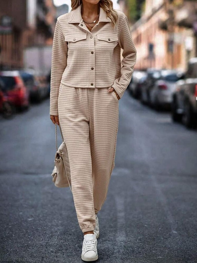 Women's Pants Sets Bolero Top Long Sleeve Shirt Collar