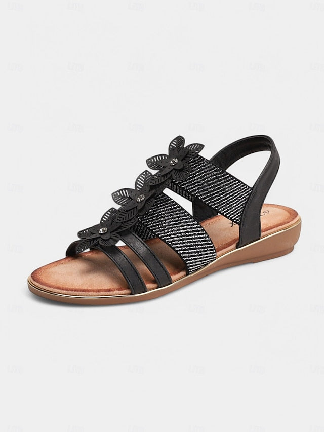 Sandals Elegant Beige – Flat Rhinestone Women's Floral