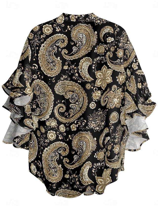 Women's Blouse Ruffle Print Paisley Ethnic Retro Vintage
