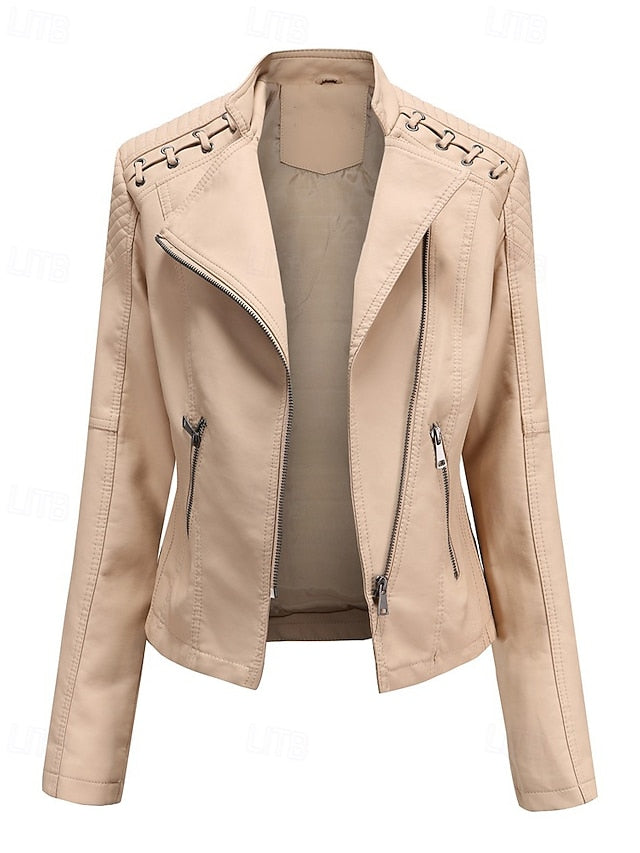 Women's Jacket Faux Leather Comfortable Pocket Zipper