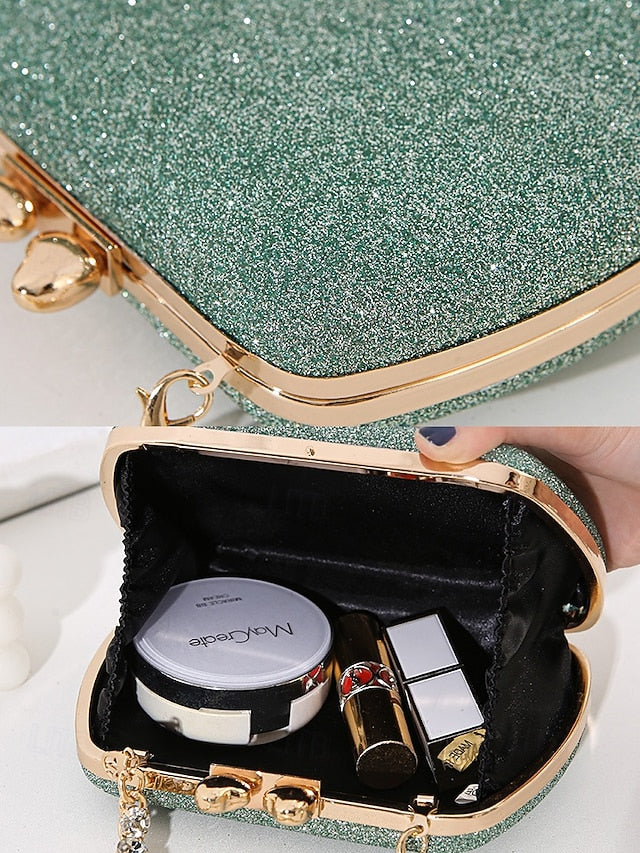 Green Evening Rhinestone Clutch Sage Women's with Glitter