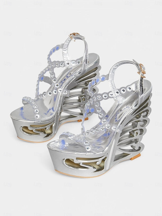 Rhinestone for Sandals Silver Elegant Stiletto – Dance Women