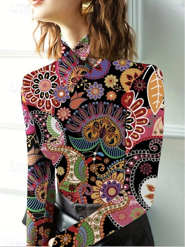 Women's Tunic T Shirt Elegant Bohemia Vintage Long Sleeve