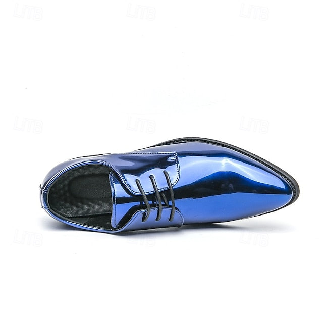 Formal for Green Leather Patent Shoes Glossy Men Lace-Up –