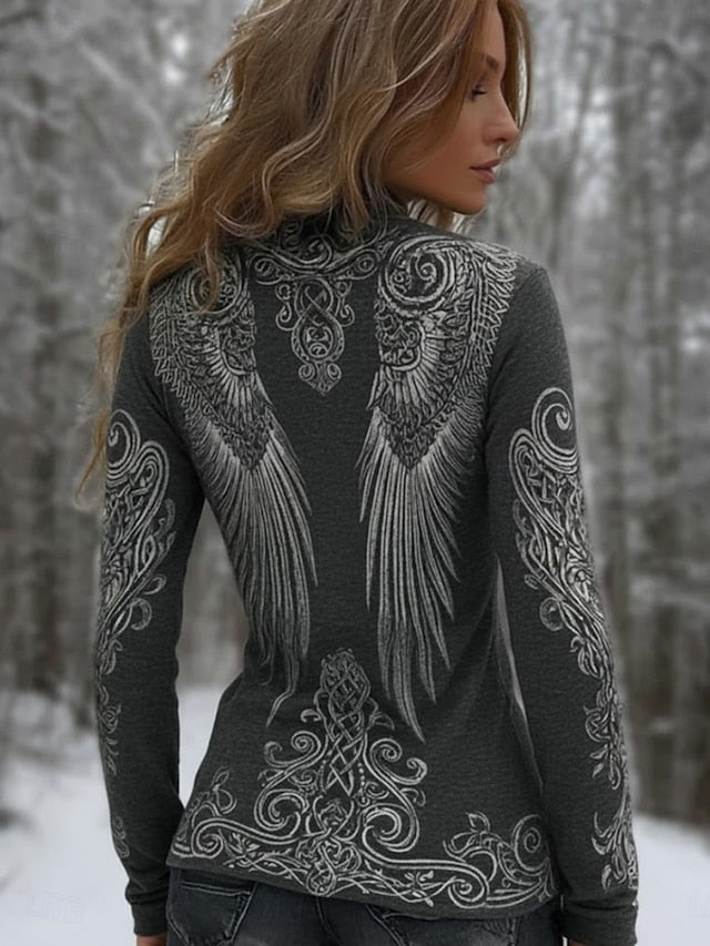 Women's Boho ViKing Vings T Shirt Graphic Vintage Bohemia