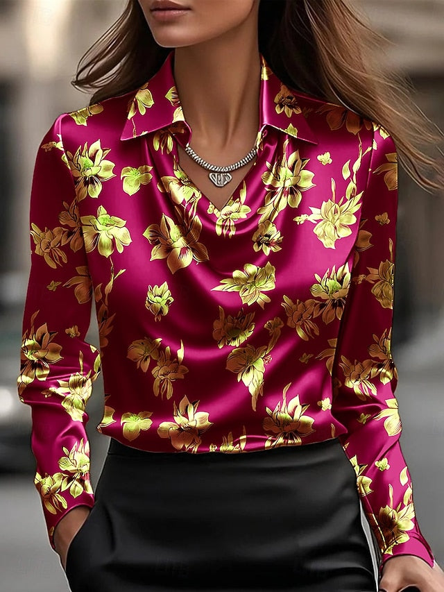 Women's Shirt Draped Floral Elegant Daily Cowl Neck Daily