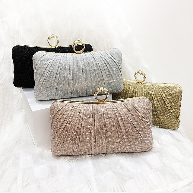 Rhinestone Elegant Ring Bag Gold Glitter Evening with Clutch