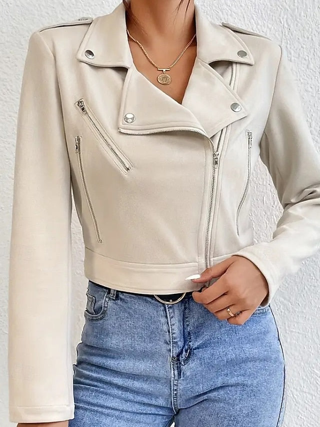 Comfortable Women's Zipper Leather Jacket Faux Pocket