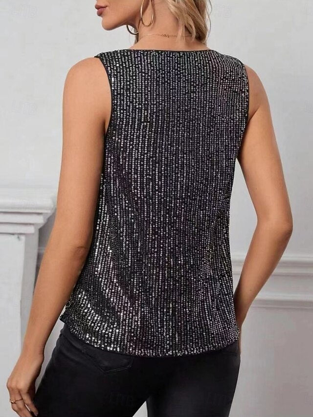 Women's Blouse Sequins Draped Solid Color Stylish