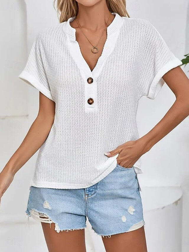 Women's Blouse Buttons Solid Color Stylish Casual Short