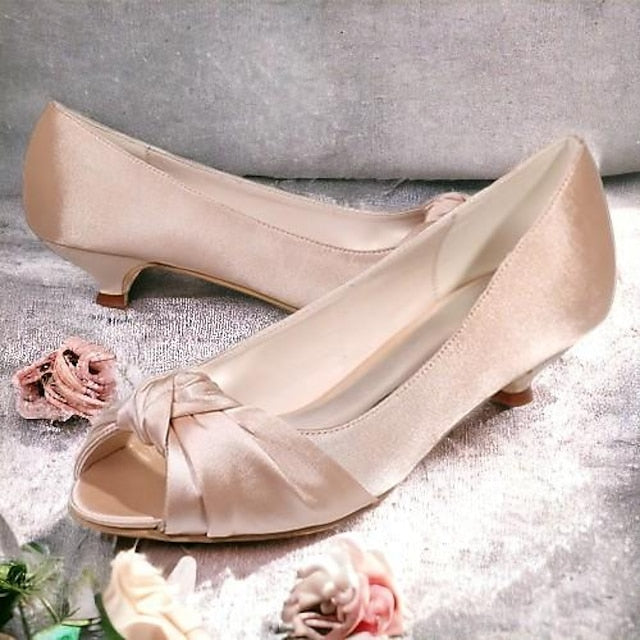 - Kitten Peep-Toe Women's Elegant Pink Blush Heels Satin