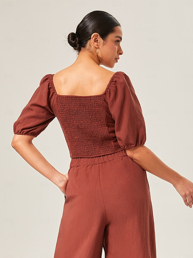 Lyocell-blend Smocked Blouse