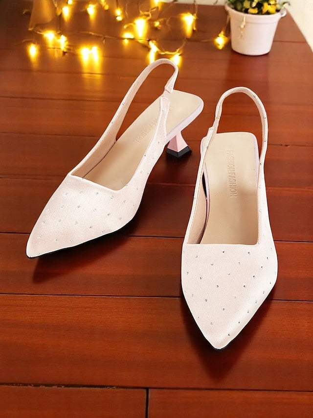 Slingback Heels with Satin Women's Studs Rhinestone Kitten