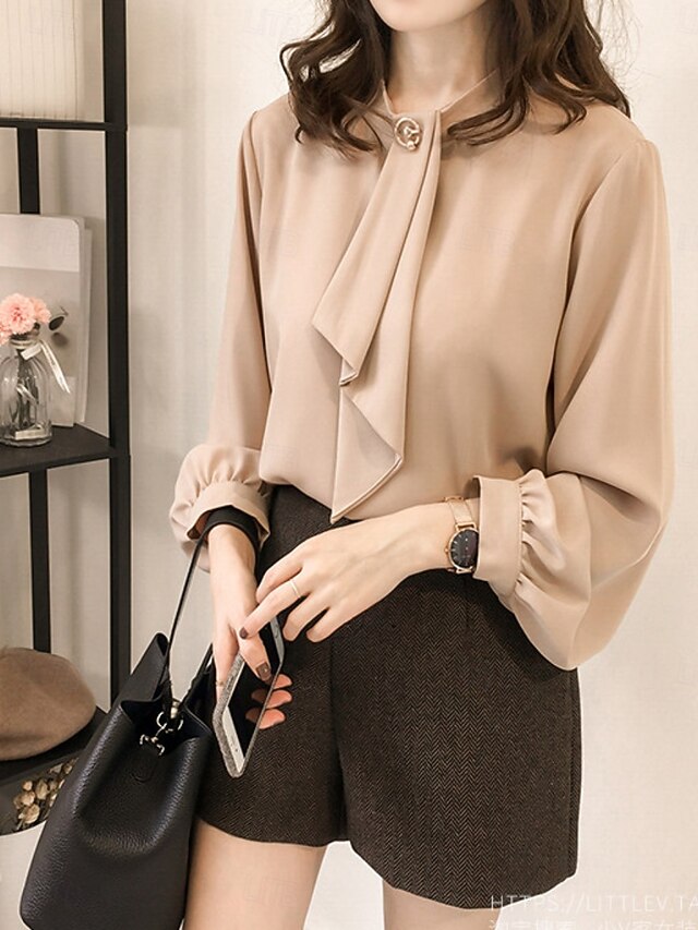 Women's Shirt Blouse Chiffon Tops Ruched Plain Active