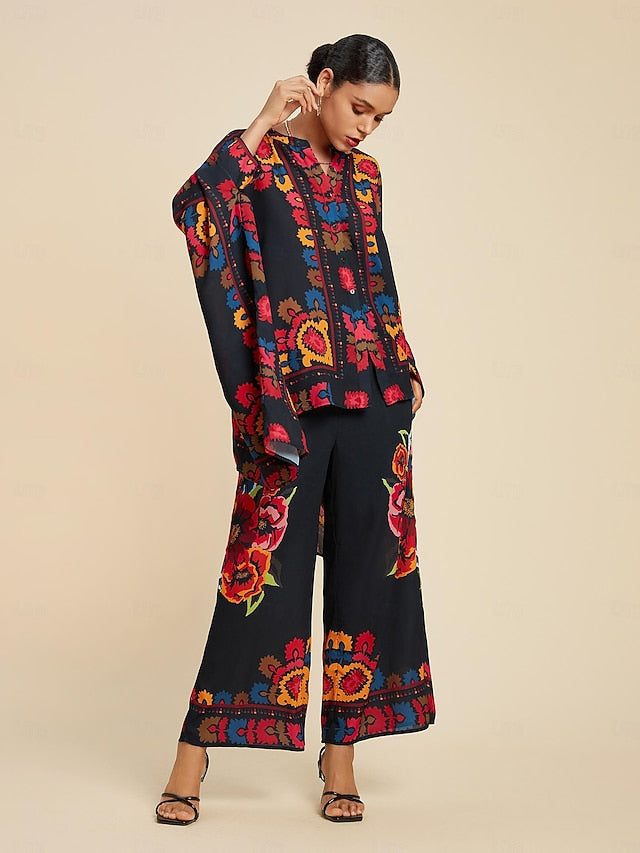 Women's Top Chiffon Floral Print Lapel Ethnic Style Casual