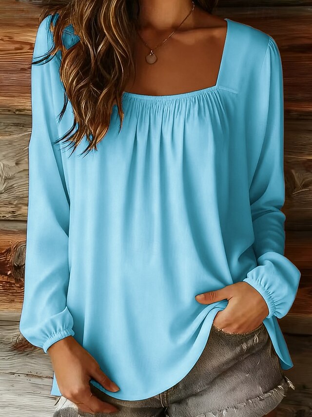 Women's T-Shirt  Solid Color Stylish Casual Long Sleeve