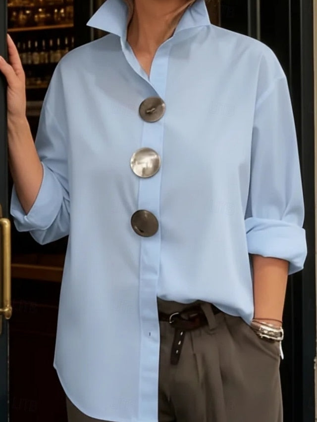 Women's Blouse Buttons Solid Color Elegant Stylish Casual