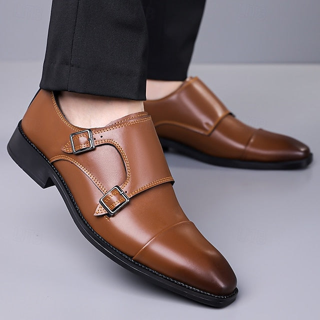 Leather Monk Double Strap Elegant Men's  – Shoes