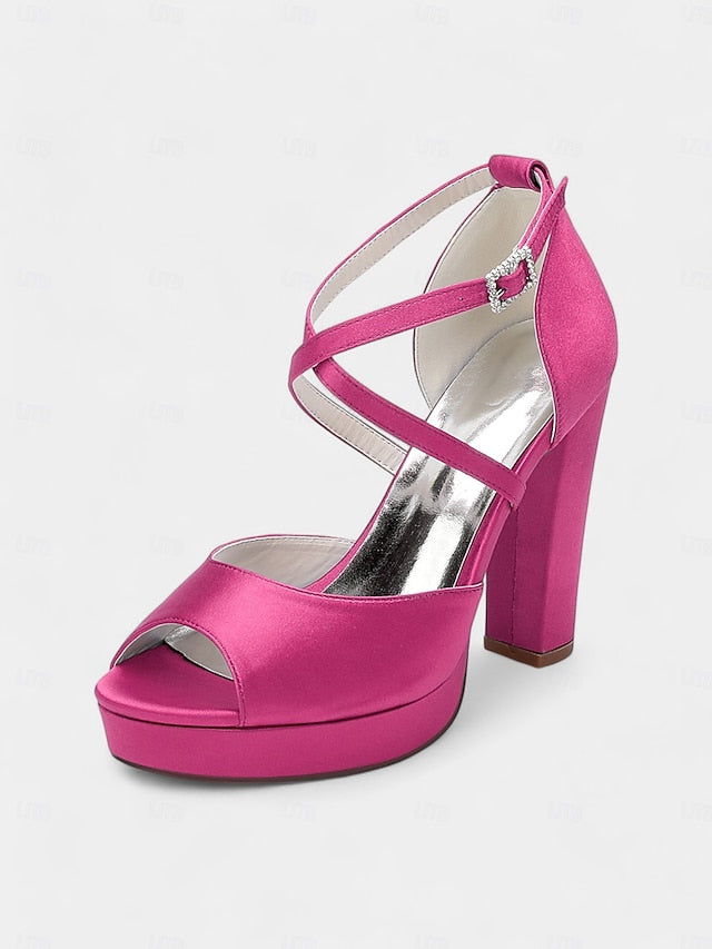 Toe Platform Satin with and Women's Peep High Heel Sandals