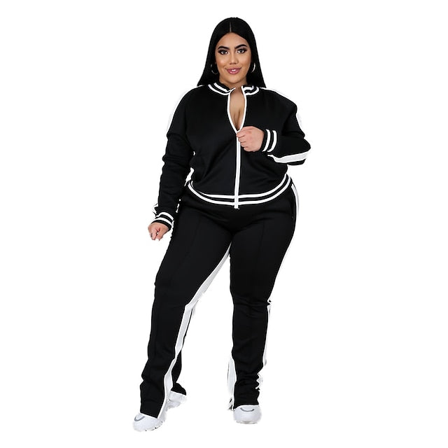 Women's Tracksuit Sweatsuit Drawstring 2 Piece Striped