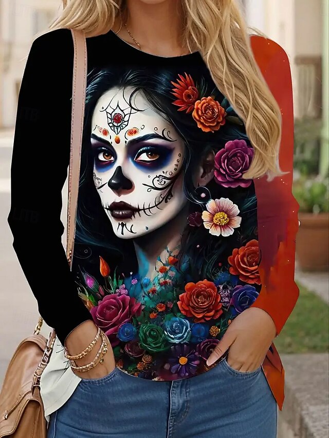 Women's T Shirt Skulls Graphic Fashion Casual Long Sleeve