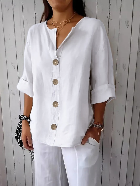 Women's 100% Cotton Shirts Button Up Blouse Buttons Solid