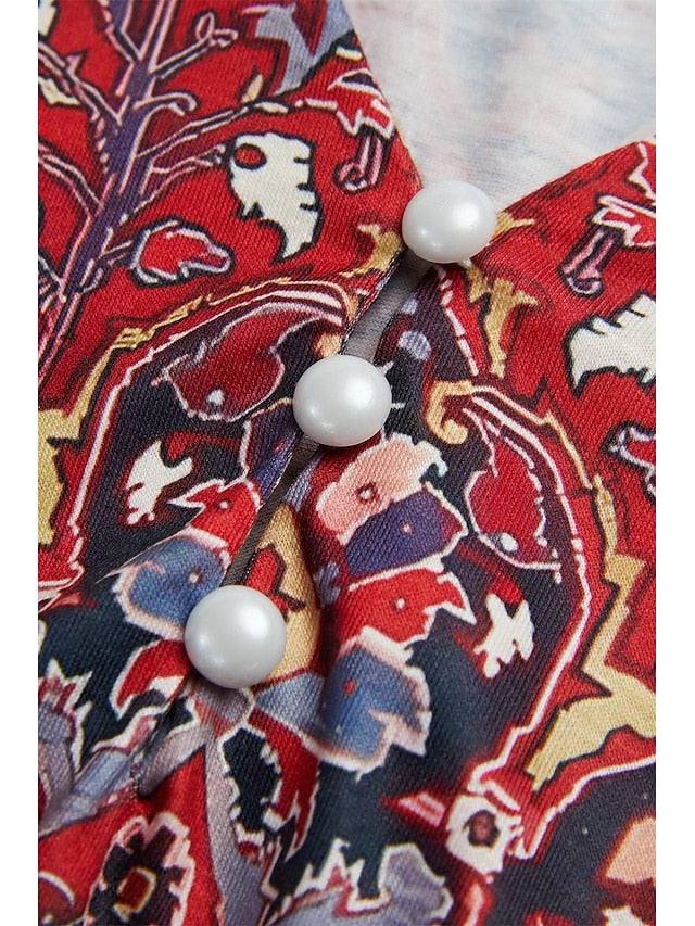 Women's T Shirt Henley Shirt Buttons Print Floral Vintage