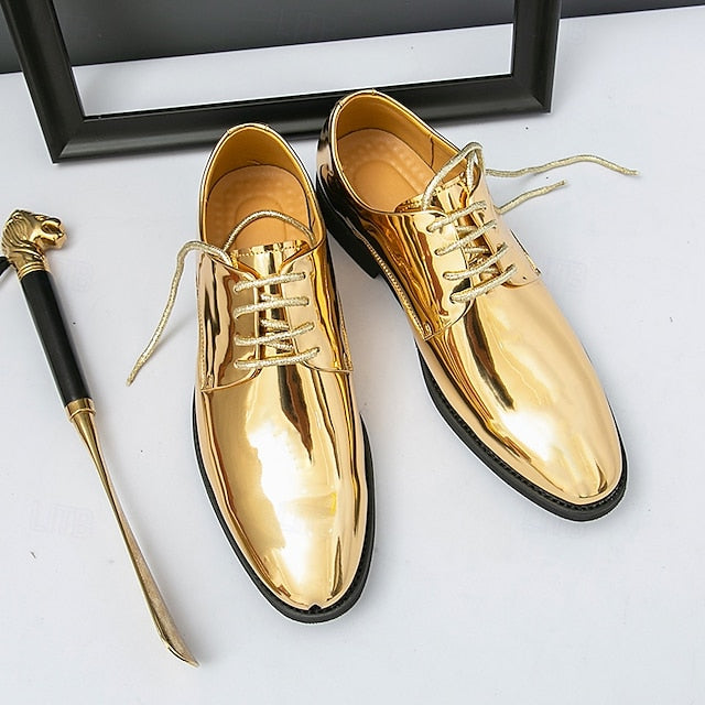 Patent Men Lace-Up – Sleek Shoes Shiny for Gold Leather