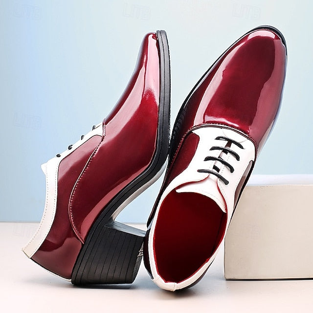 White Leather and – Faux Shoes Patent Men's Oxford Red