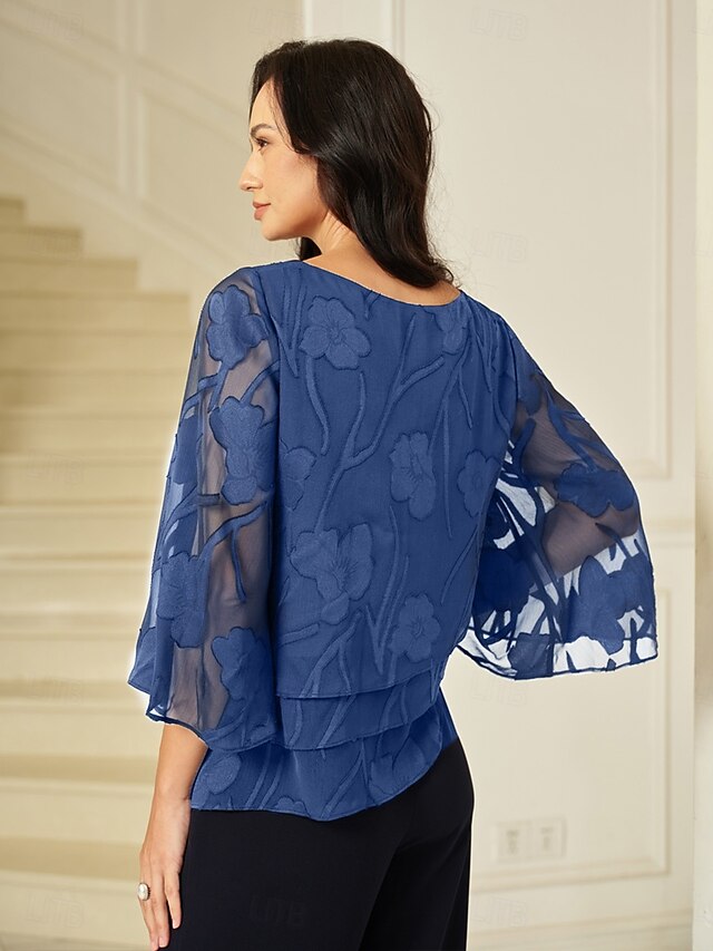 Women's Sheer Blouse Chiffon Tops Lace Asymmetric Hem