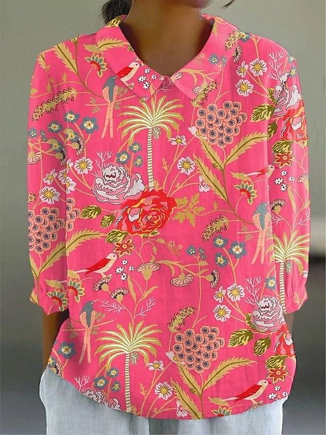 Women's Blouse Long Sleeve Peter Pan Collar Casual Floral