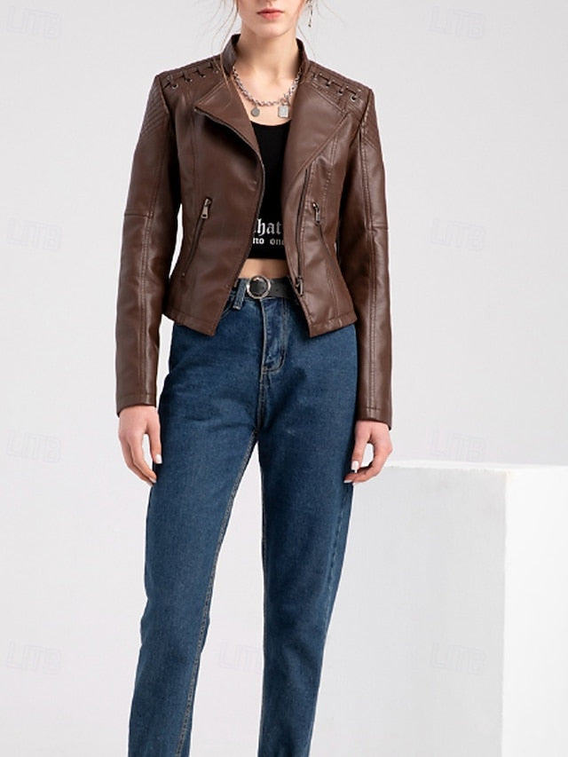 Women's Jacket Faux Leather Comfortable Pocket Zipper